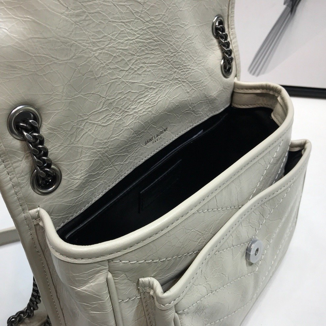 YSSL Niki Baby Chain Bag In Crinkled  White For Women 8in/21cm YSL 6331600EN049207