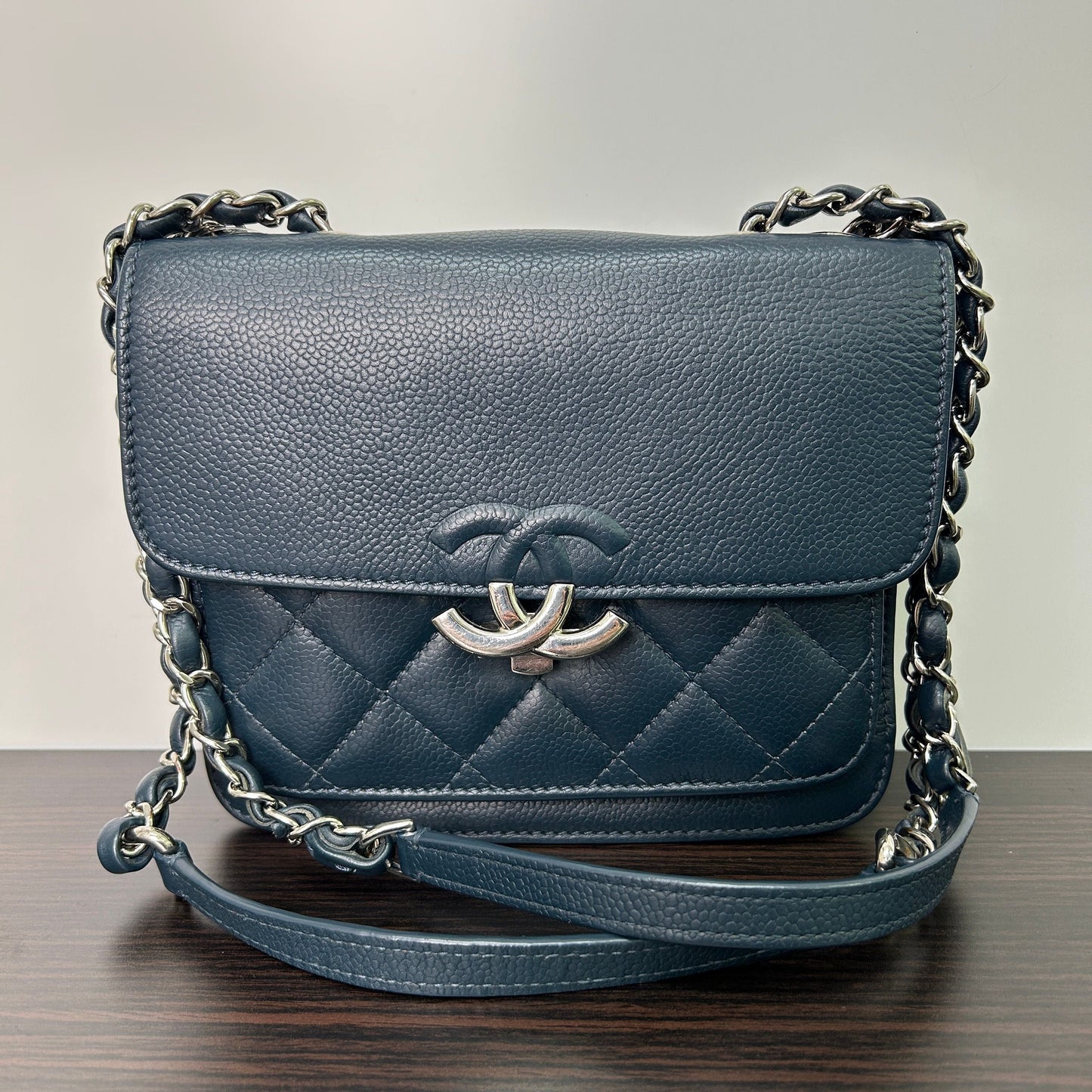 Chanel Half Coco Matelasse Chain Shoulder Bag Navy blue Leather LB116527