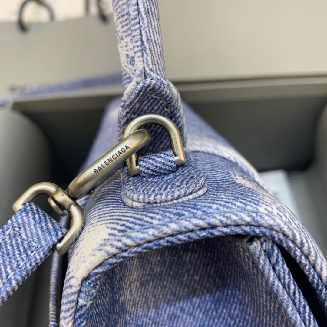 Top Quality Hourglass Small Handbag In Blue Denim Printed, For Women,  Bags 9in/23cm 5935462104W9064