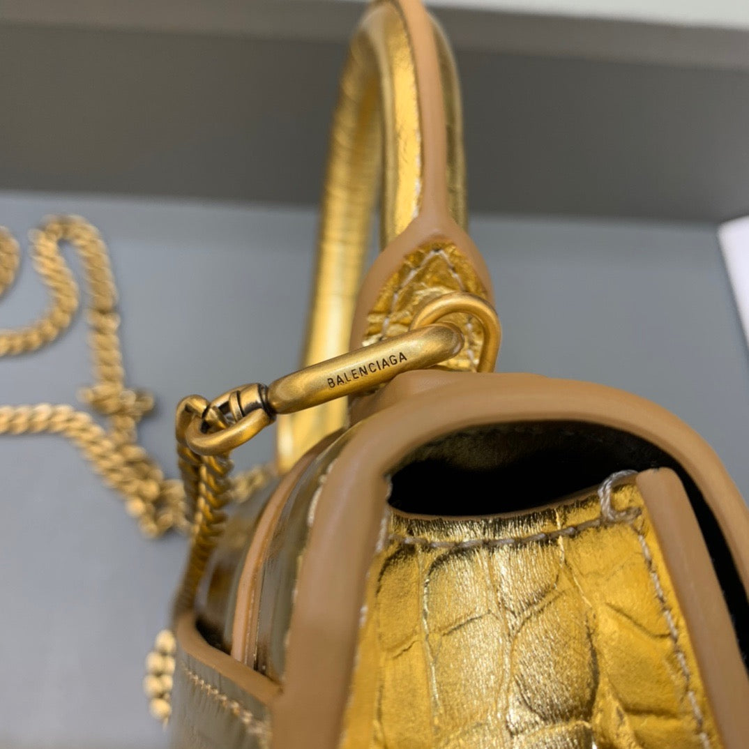Top Quality Hourglass Mini Handbag With Chain In Gold, For Women,  Bags 4.7in/12cm 6646761S49M8005
