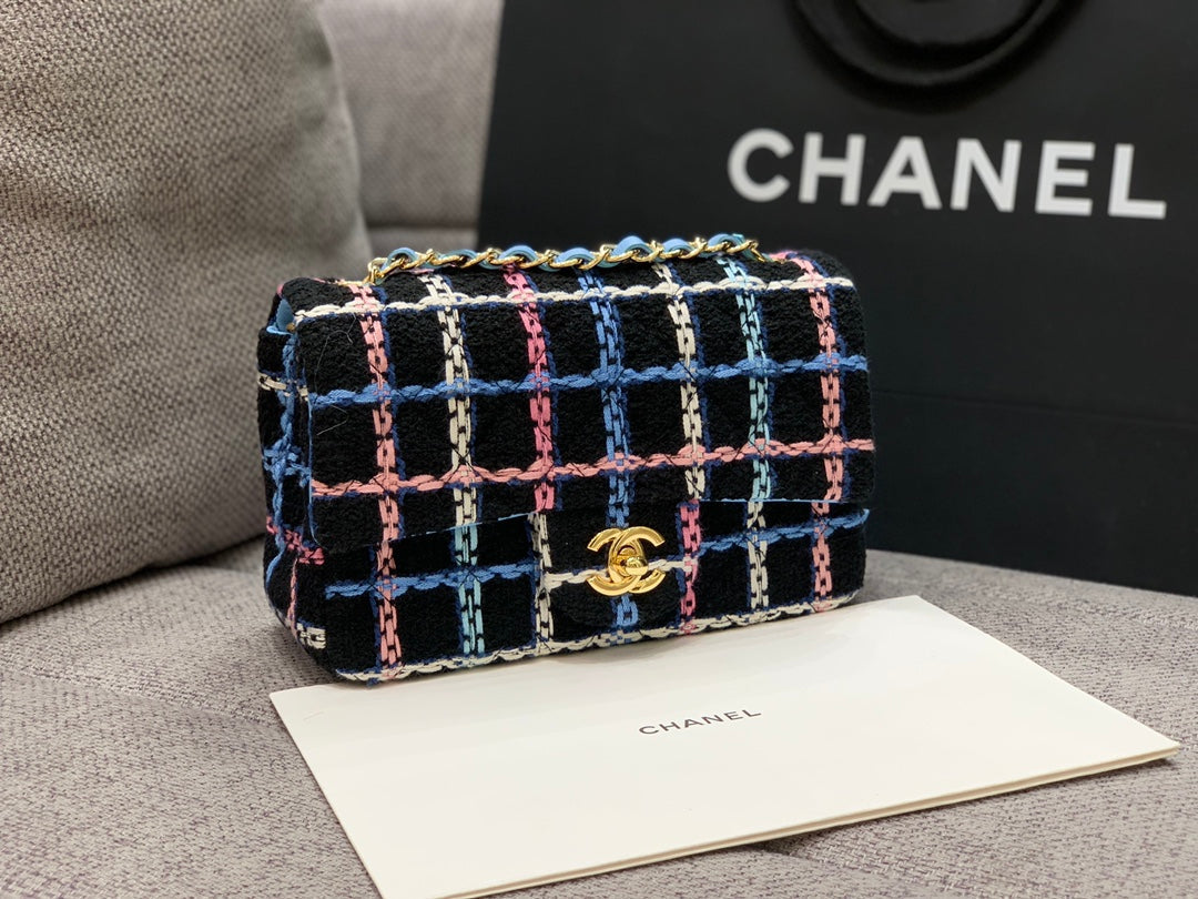 CHLNavy Sparkle Tweed Classic Mini Rectangular Top Qualityap Bag For Women 20cm/7.5in
