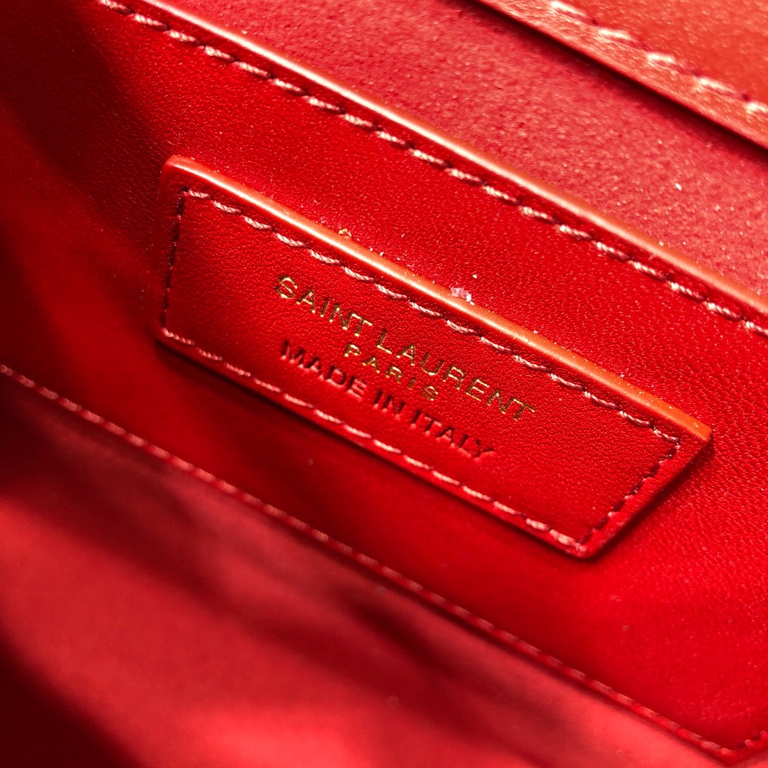 YSSL Kate Medium Chain Bag With Tassel In Grain De Poudre Red For Women 9in/24cm YSL