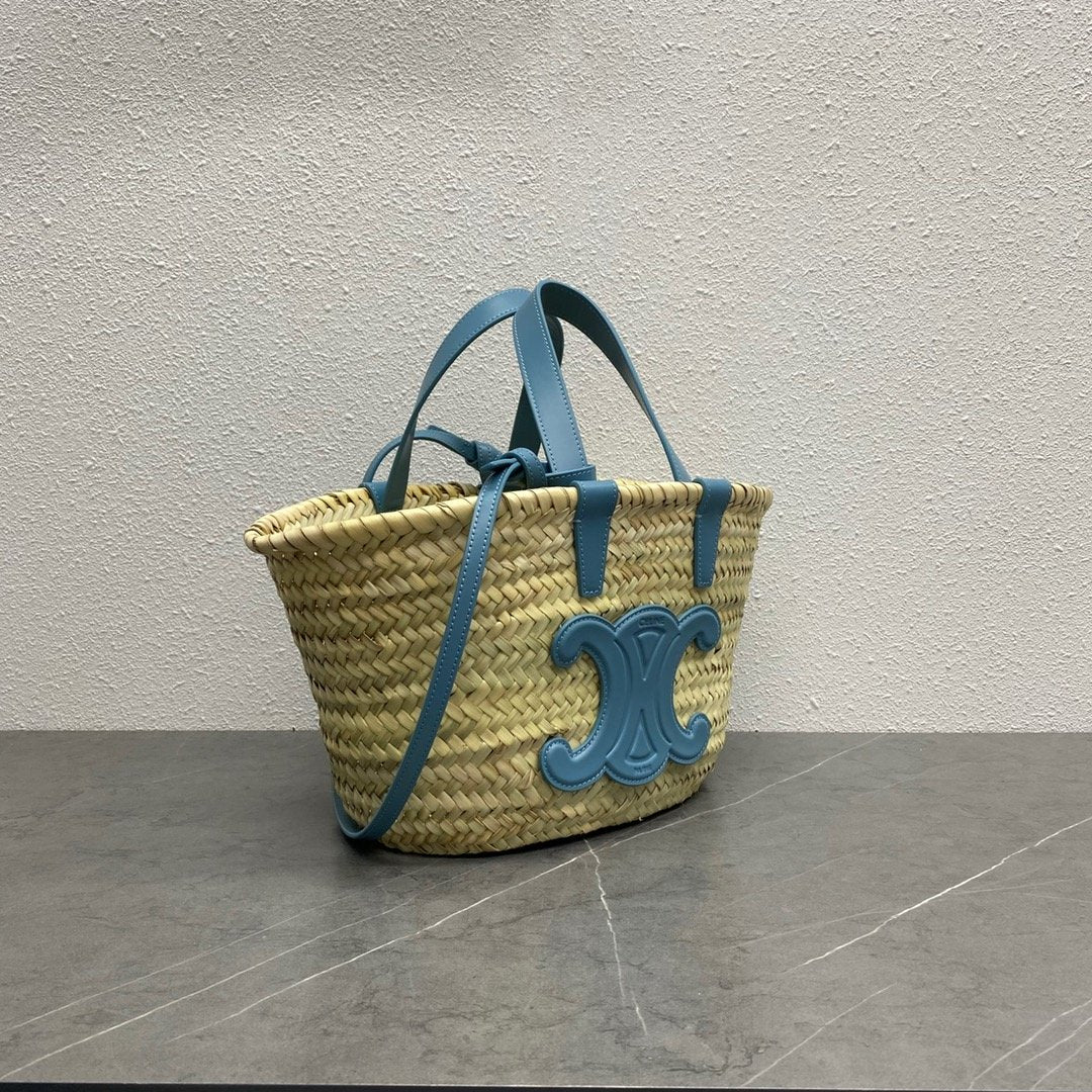 Top Quality Teen Triomphe Top Quality Classic Panier In Palm Leaves And Lizard Blue For Women 8in/20cm 