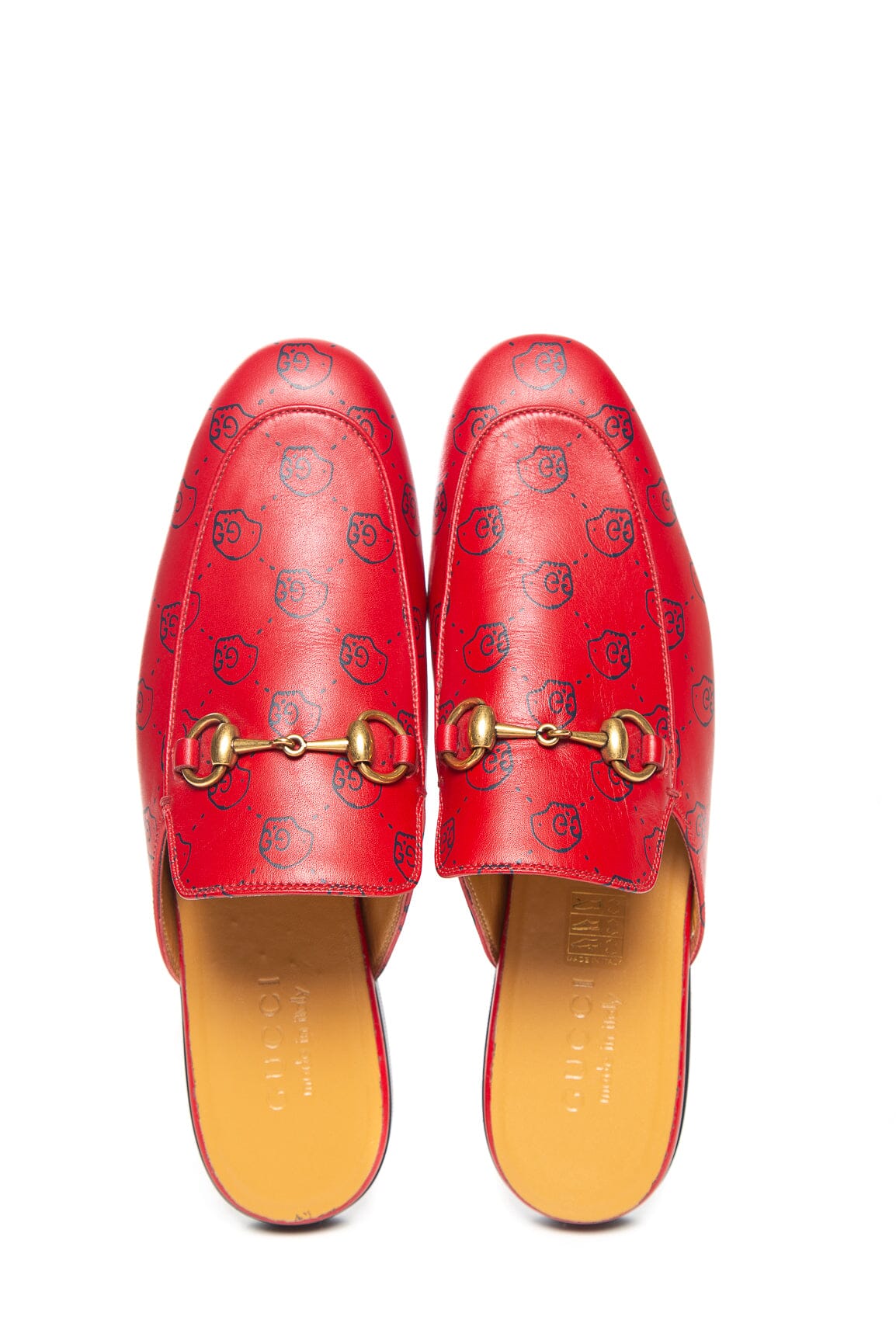 Gucci Red Leather Skull Print Princetown Loafers