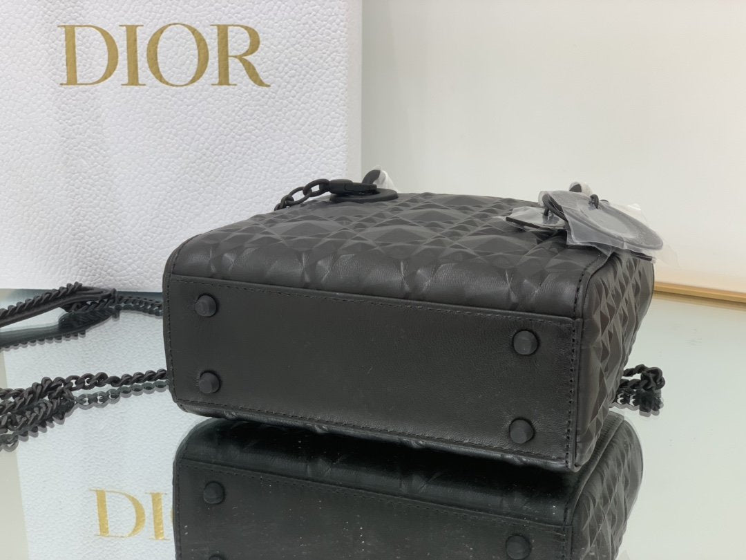 Top Quality Mini Lady Bag Black Cannage with Beaded Motif, Black, For Women Womens Handbags, Crossbody Bags, 18cm CD M0505SNEA_M900