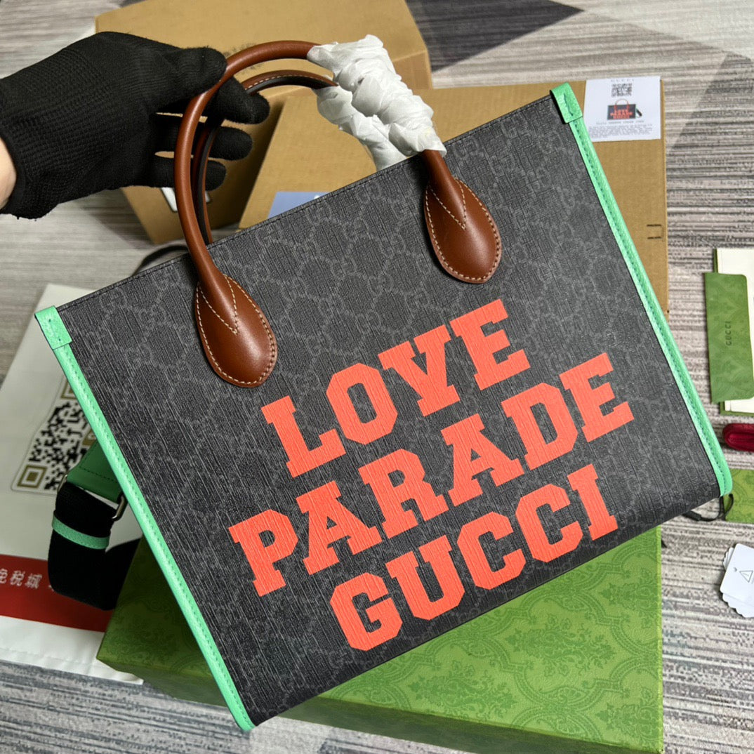 gg Love Parade gg Tote Bag Green For Women, Women’s Bags 12in/31cm gg
