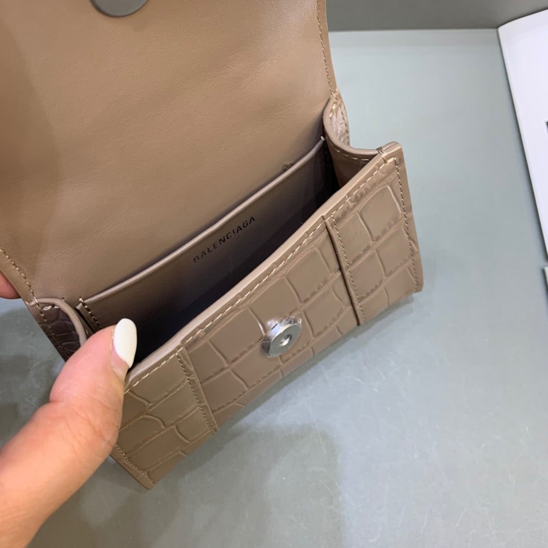 Top Quality Hourglass Mini Handbag With Chain In Earth Brown, For Women,  Bags 4.7in/12cm