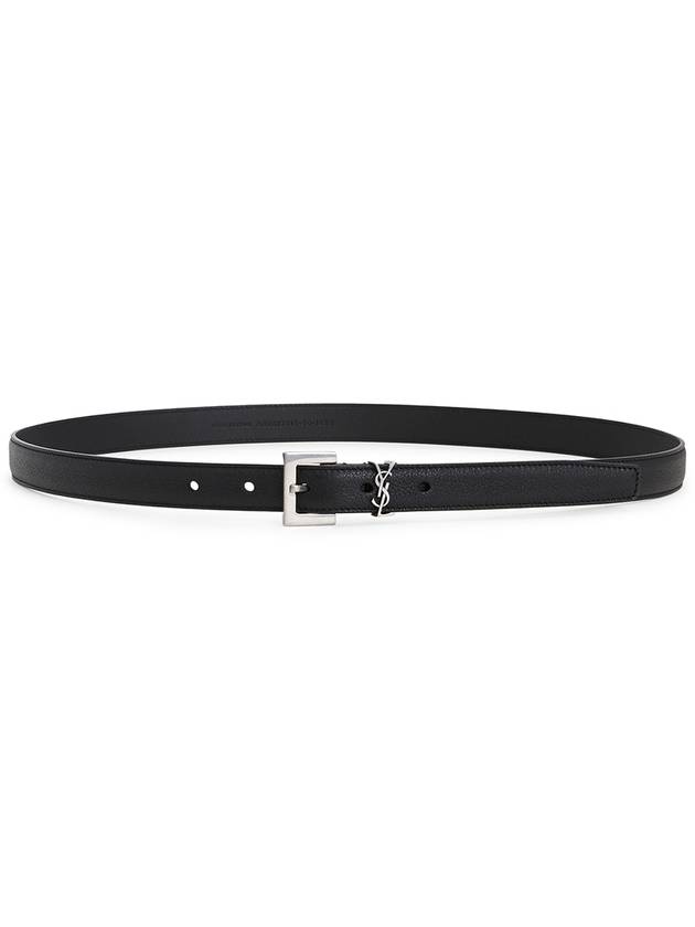 Luxury Saint Laurent Trending 2025 Men's Monogram Silver Buckle Leather Belt Black