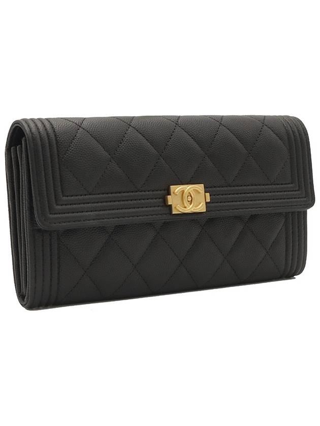 Black Caviar Gold Boy Long Flap Wallet A80286 Chanel