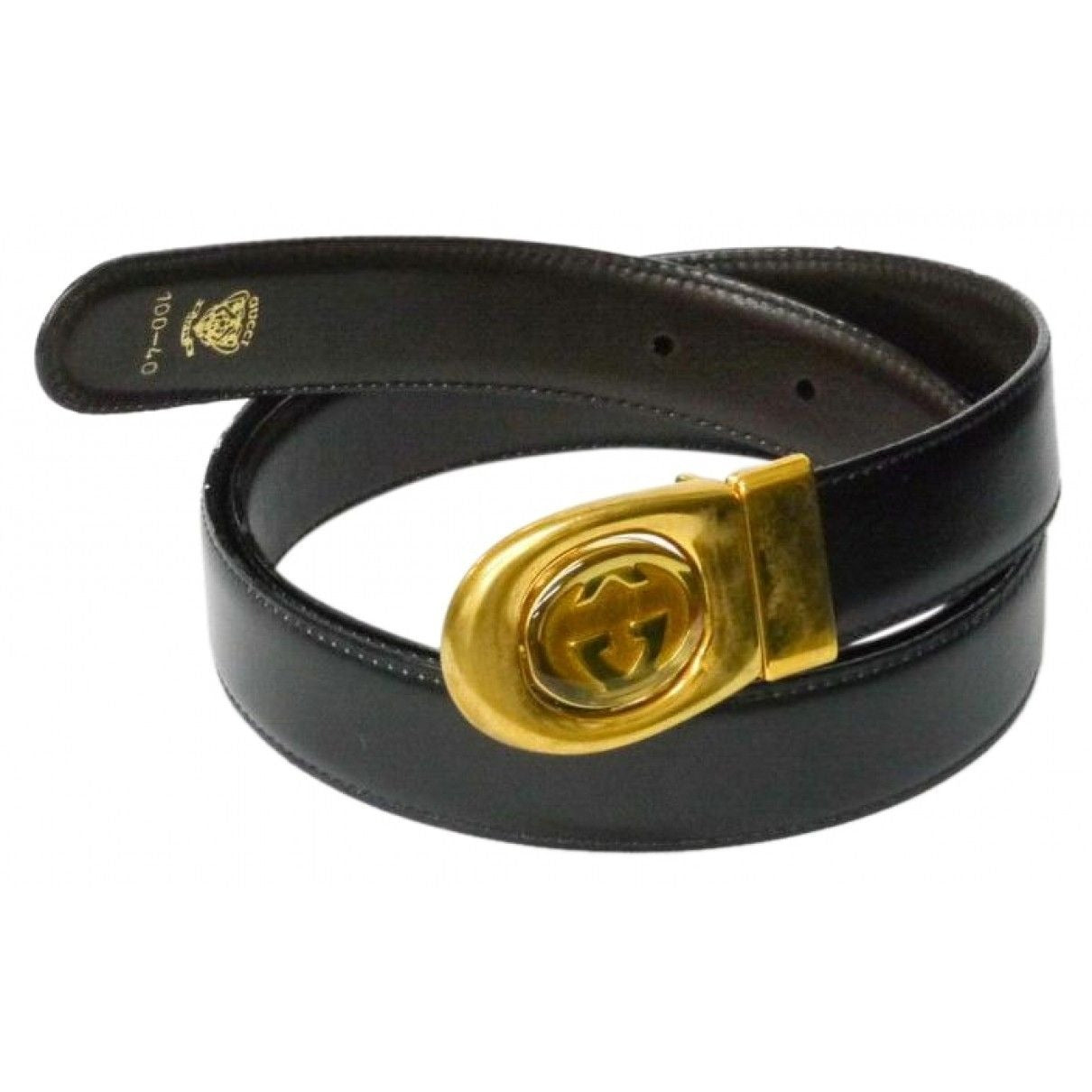 , Gucci, 44" long x 1.25" wide, brown or black leather, reversible belt in size 40" with a dual sided, two-tone engraved GG buckle