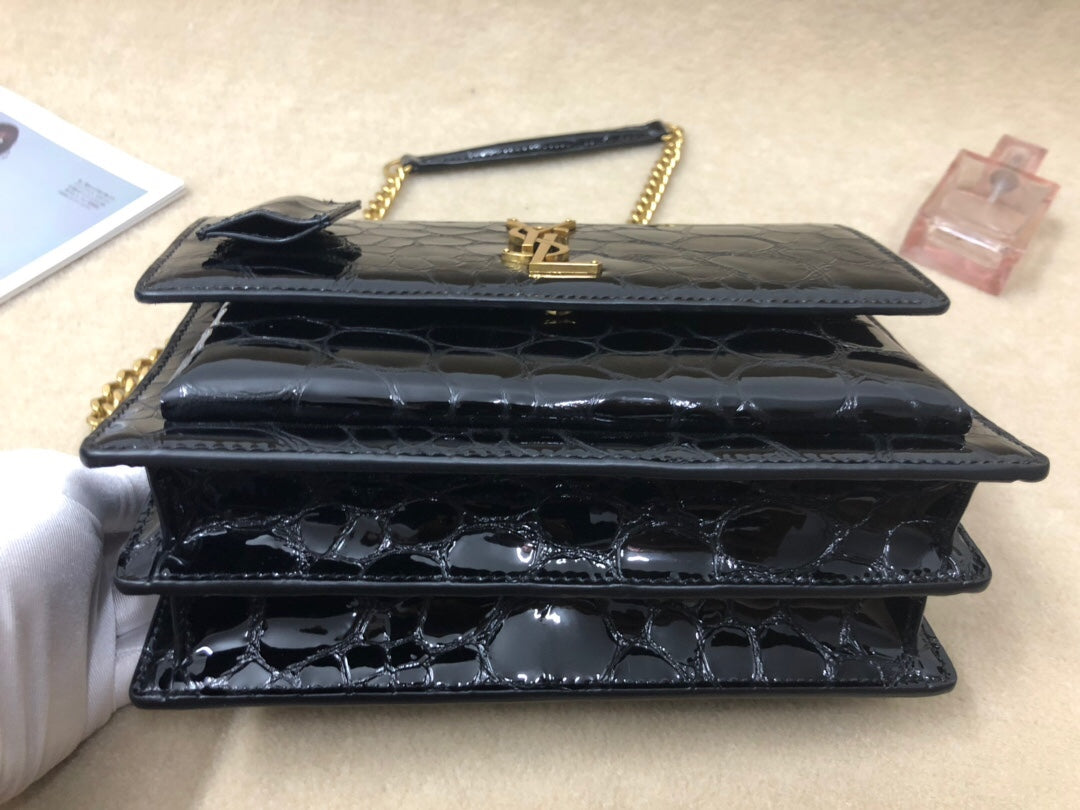 YSSL Sunset Chain Wallet Black For Women 8in/21cm YSL
