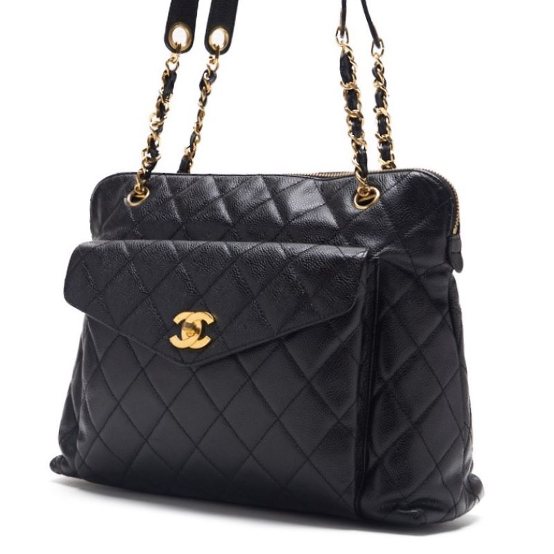 CHANEL / CHANEL Matrasse  Flap Double Chain Sder Caviar S Black   Shoulder Bag Lady Bag Hybrid ? Ship?  Yaboo Online