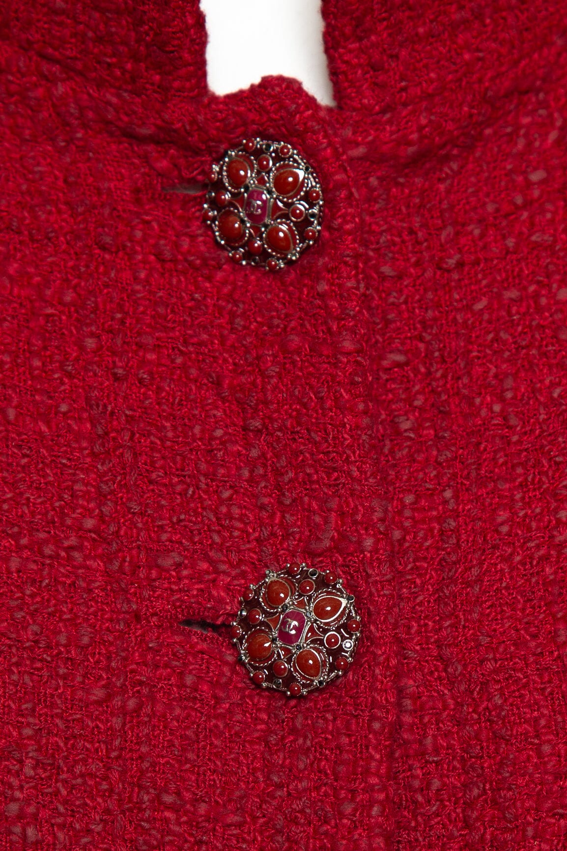 Chanel Red Tweed Long Sleeve Button Up Jacket SZ 38
