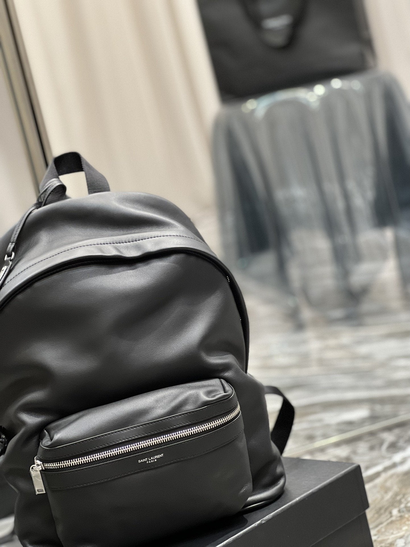 Top Quality City Backpack In Unisex For Women 13.8in/35cm Black YSL
