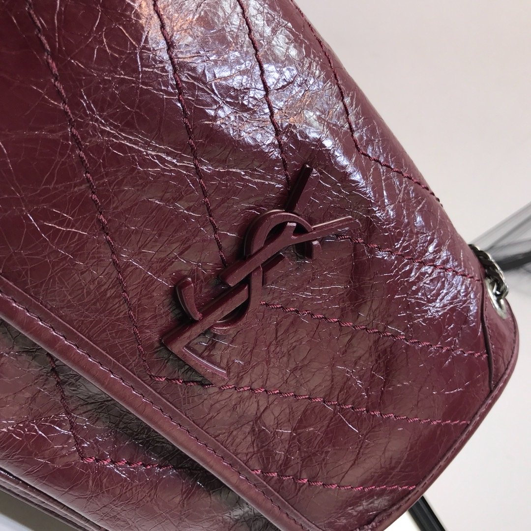YSSL Niki Baby Chain Bag In Crinkled   Burgundy For Women 8in/21cm YSL 6331600EN046475