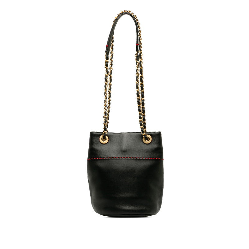 Chanel Coco Stitch Chain Shoulder Bag Black Red   Chanel