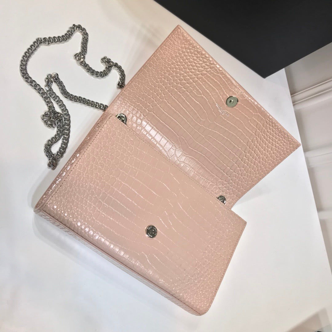 Top Quality Kate MeTop Qualityum Chain Bag With Tassel In Embossed CrocoTop Qualityle Dark Beige For Women 9.4in/24cm YSL