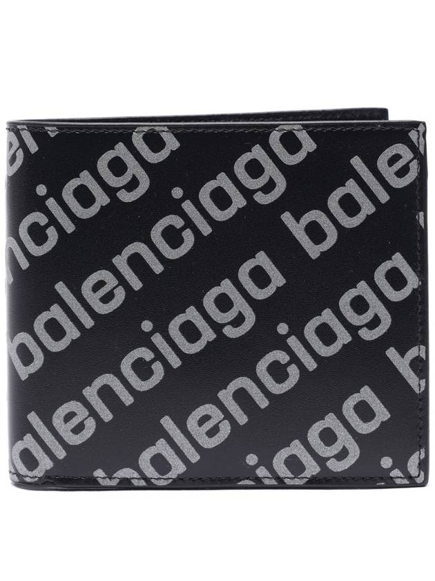 Luxury Balenciaga Trending 2025 Reflected Logo Half Wallet Black