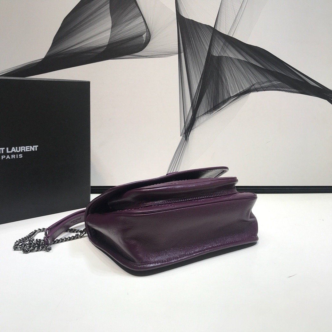 YSSL Niki Baby Chain Bag In Crinkled  Dark Violet For Women 8in/21cm YSL