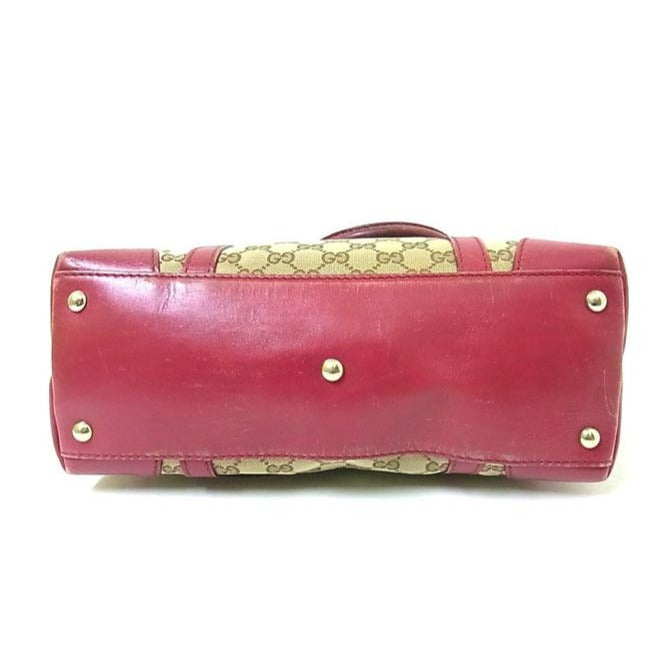 Gucci   Dark Brown Large G Logo Print Canvas And Dark Red Pink Leather
