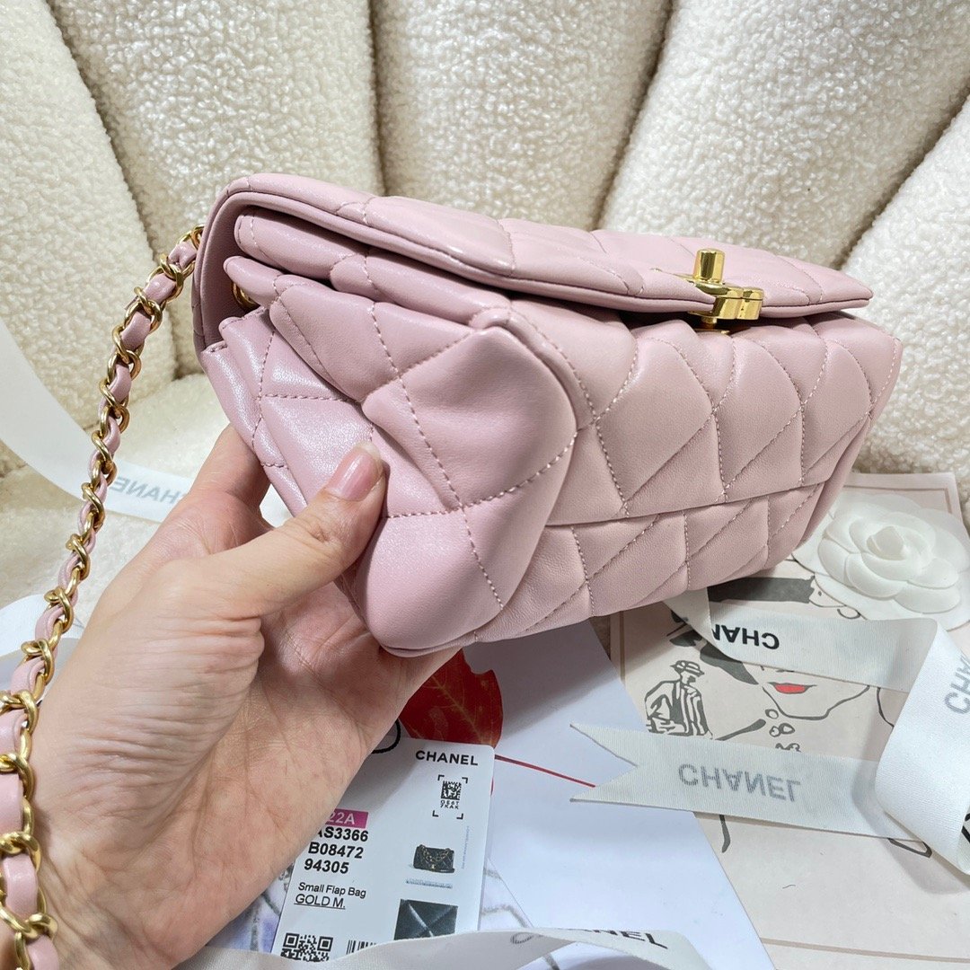 CHL Flap Bag Gold Hardware PiNike For Women, Women’s Handbags, Shoulder Bags 7.9in/20cm AS3366