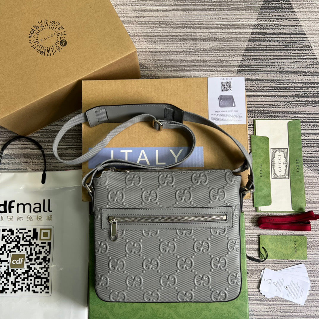 gg Embossed Bag Grey gg Embossed  For Men 10in/26cm gg 406410 1W3CN 1275
