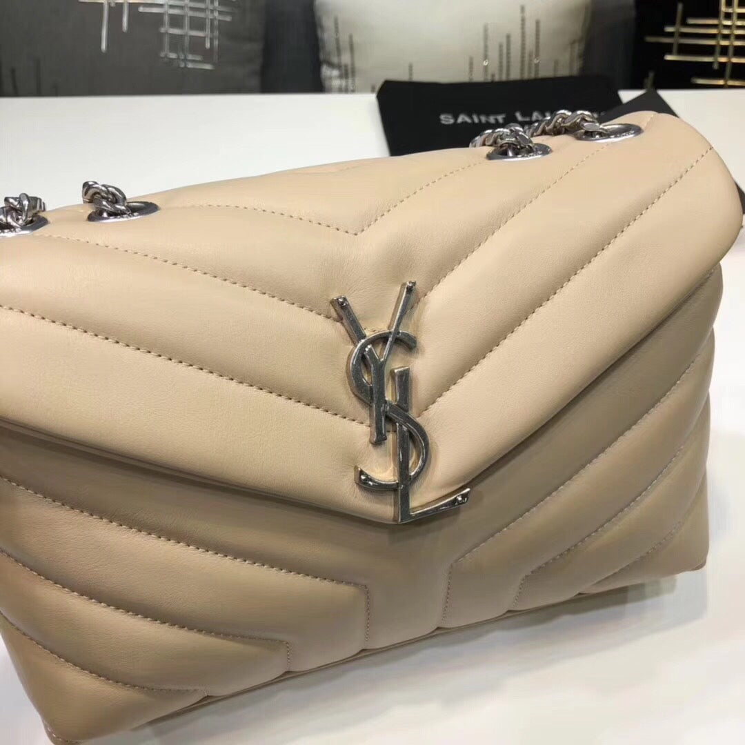 Top Quality Loulou Small Chain Bag In Matelassé "Y" Beige For Women 9.8in/23cm YSL 