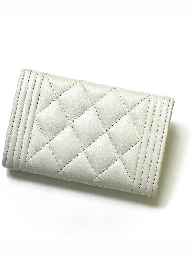 Boy Silver Caviar Card Wallet White Chanel
