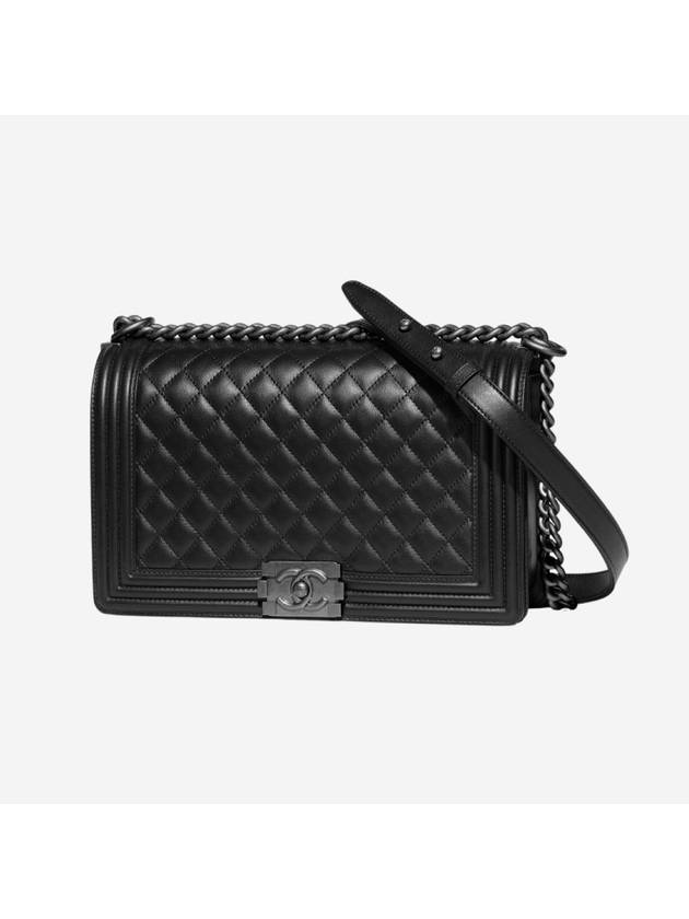 Boy Large Ruthenium Finish Metal Calfskin Shoulder Bag Black Chanel