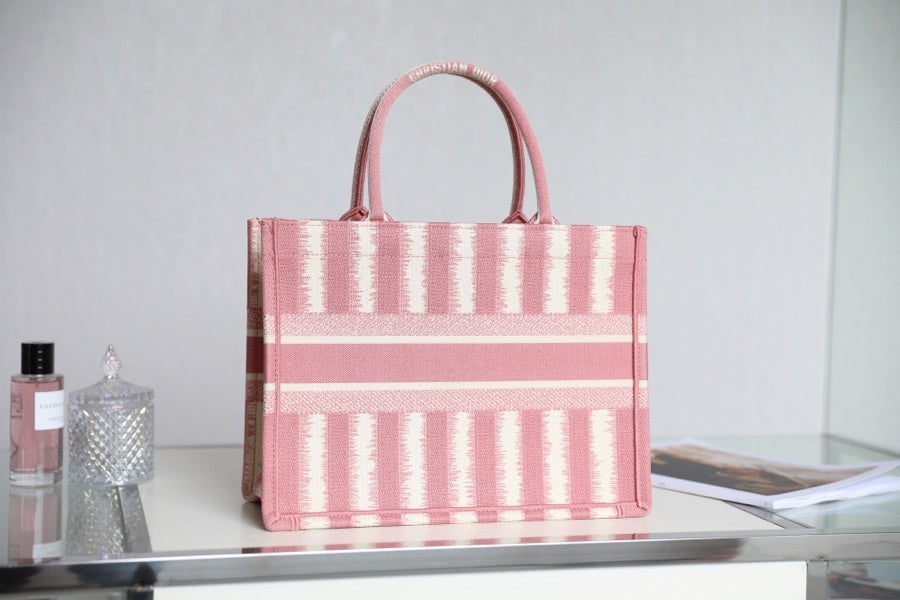 Top Quality MeTop Qualityum Book Tote  Pink D-Stripes Embroidery For Women 36cm/16.5in CD