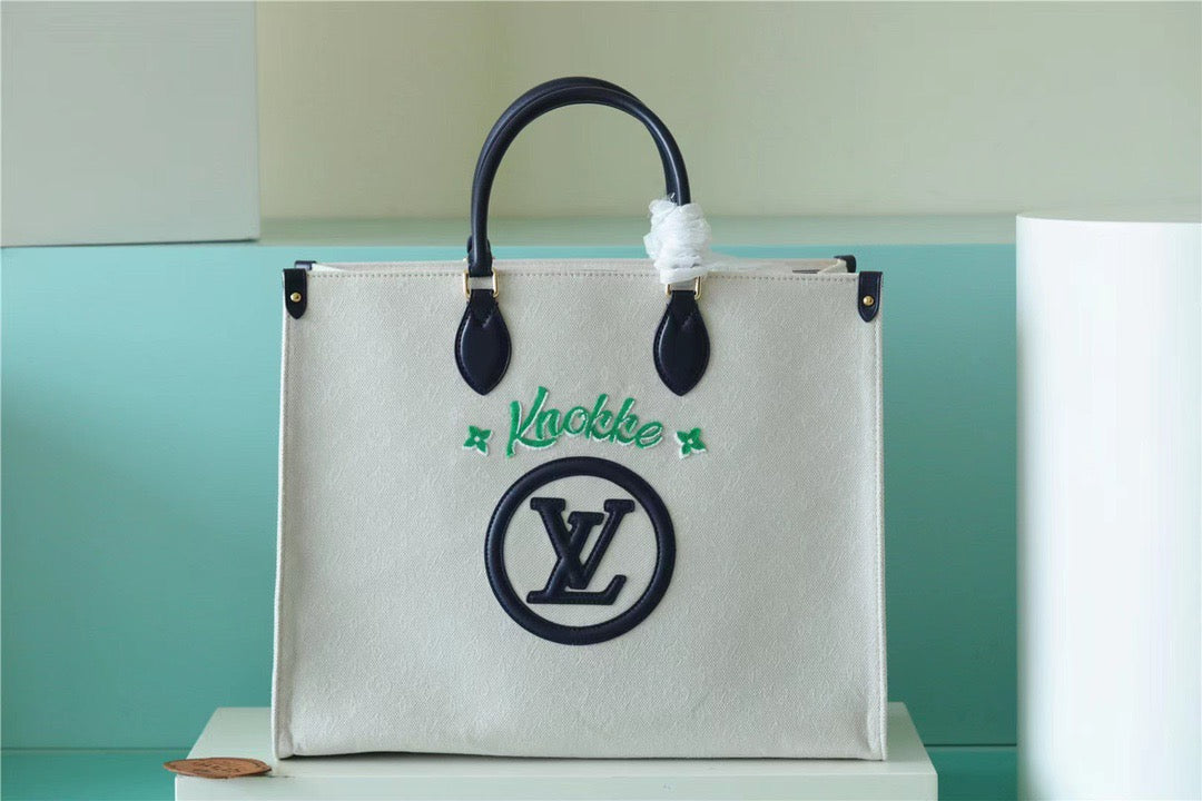 Top Quality Onthego GM Monogram Giant And Raffia White/ Black For Women,  Shoulder And Crossbody Bags 41cm/16.1in Top Quality 
