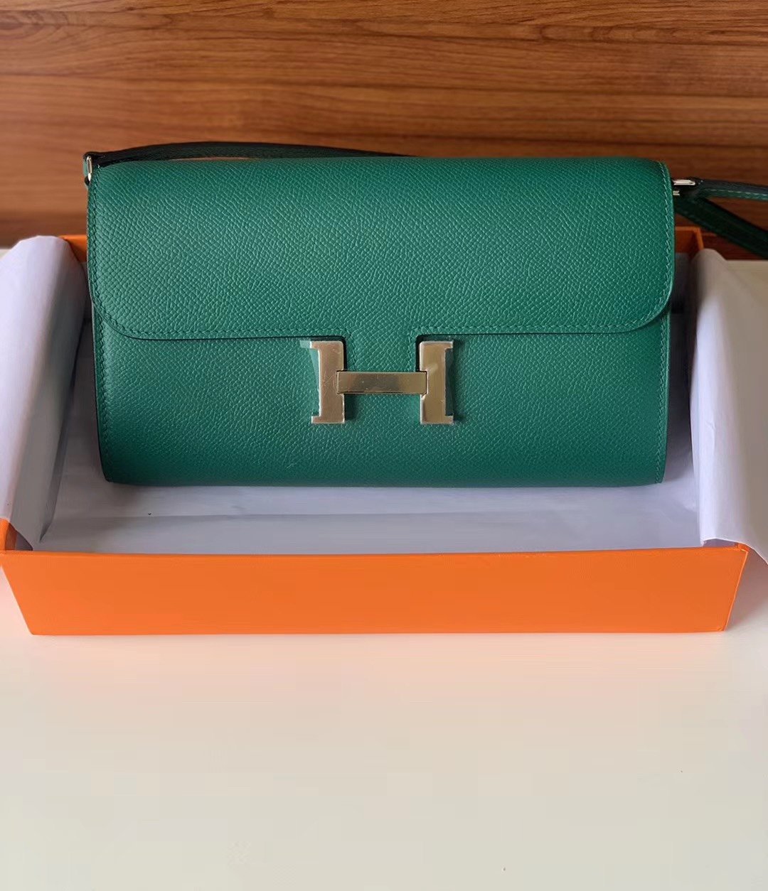 Top Quality Constance Epsom Long To Go Wallet Green For Women, Wallet 8.1in/21cm