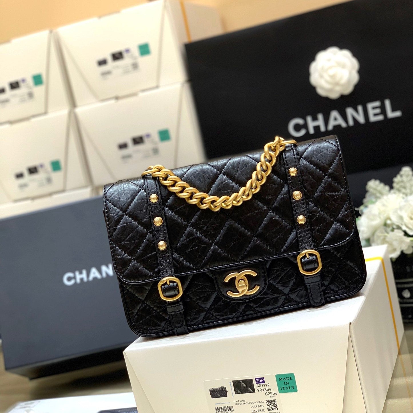 CHL Co Co Shoulder Bag Gold Chain Black 9.8in/25cm