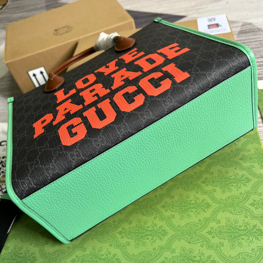 gg Love Parade gg Tote Bag Green For Women, Women’s Bags 12in/31cm gg