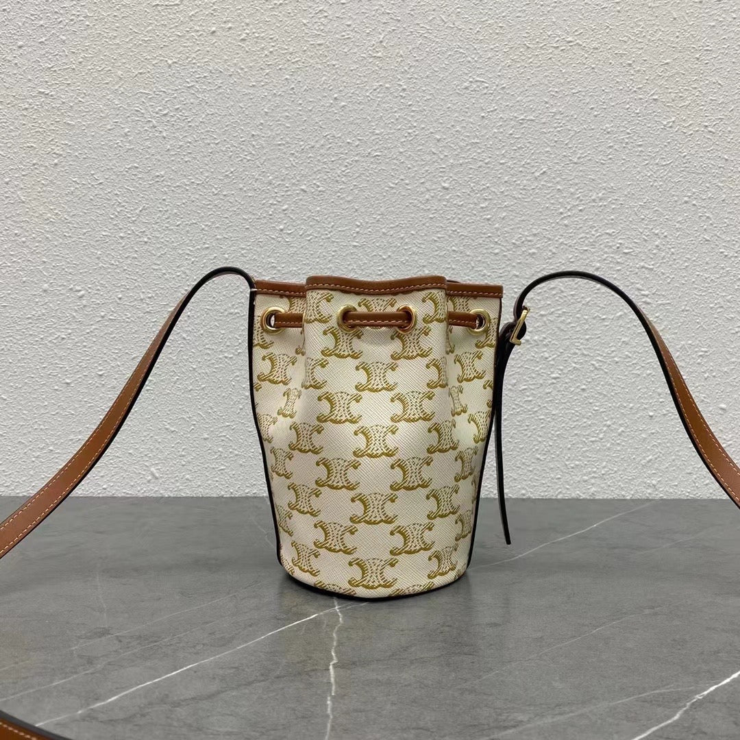 Top Quality Small Drawstring Bag In Trimphe Canvas White For Women 7.9in/20cm