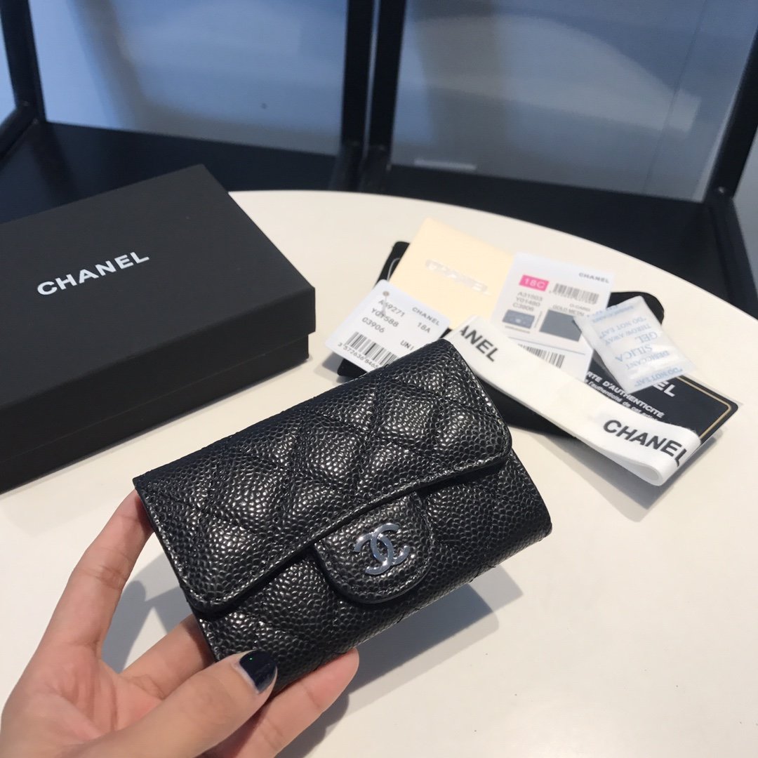 CHL Classic Card Holder Silver Hardware Black For Women Wallet 4.5in/11.5cm