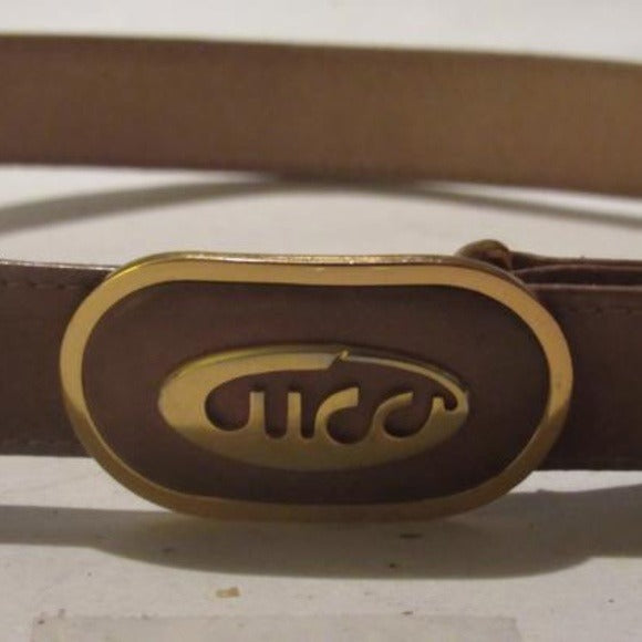 Gucci   Brown Belt w Oval Cursive Logo Buckle