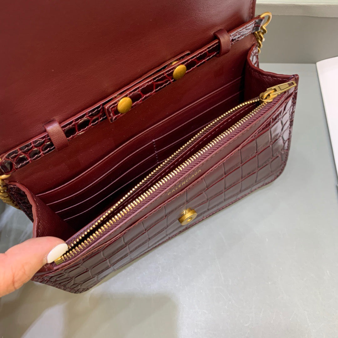 Top Quality Croc Embossed Patent B Bag With Chain In Dark Red, For Women,  Bags 7.9in/20cm