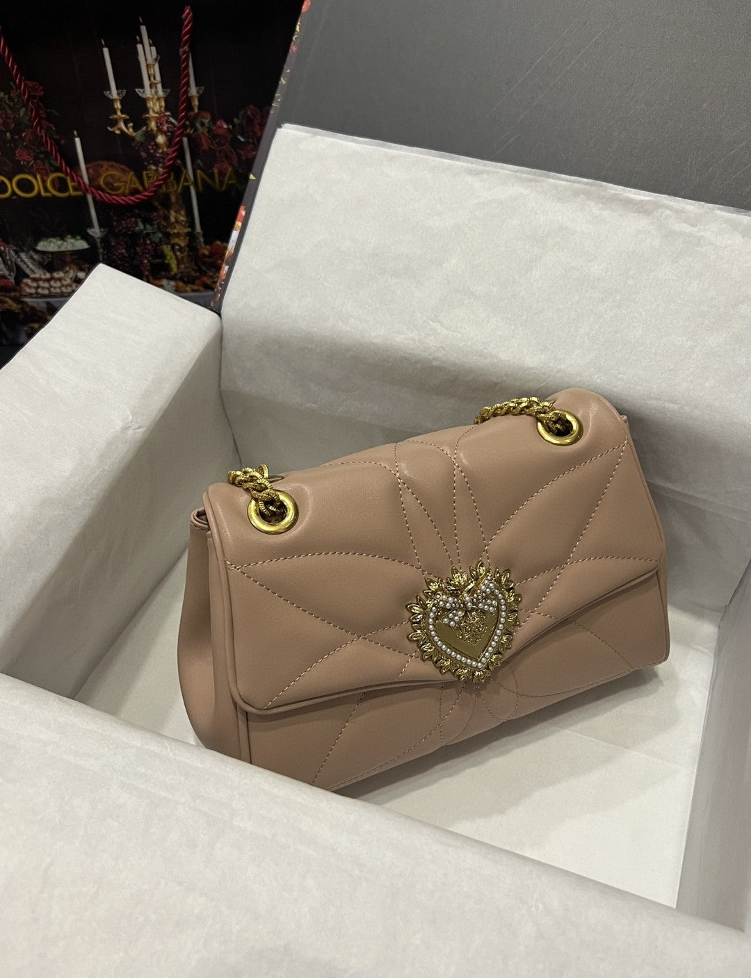 Top Quality Large Devotion Shoulder Bag In Quilted Nappa Beige For Women 11.4in/29cm Top Quality