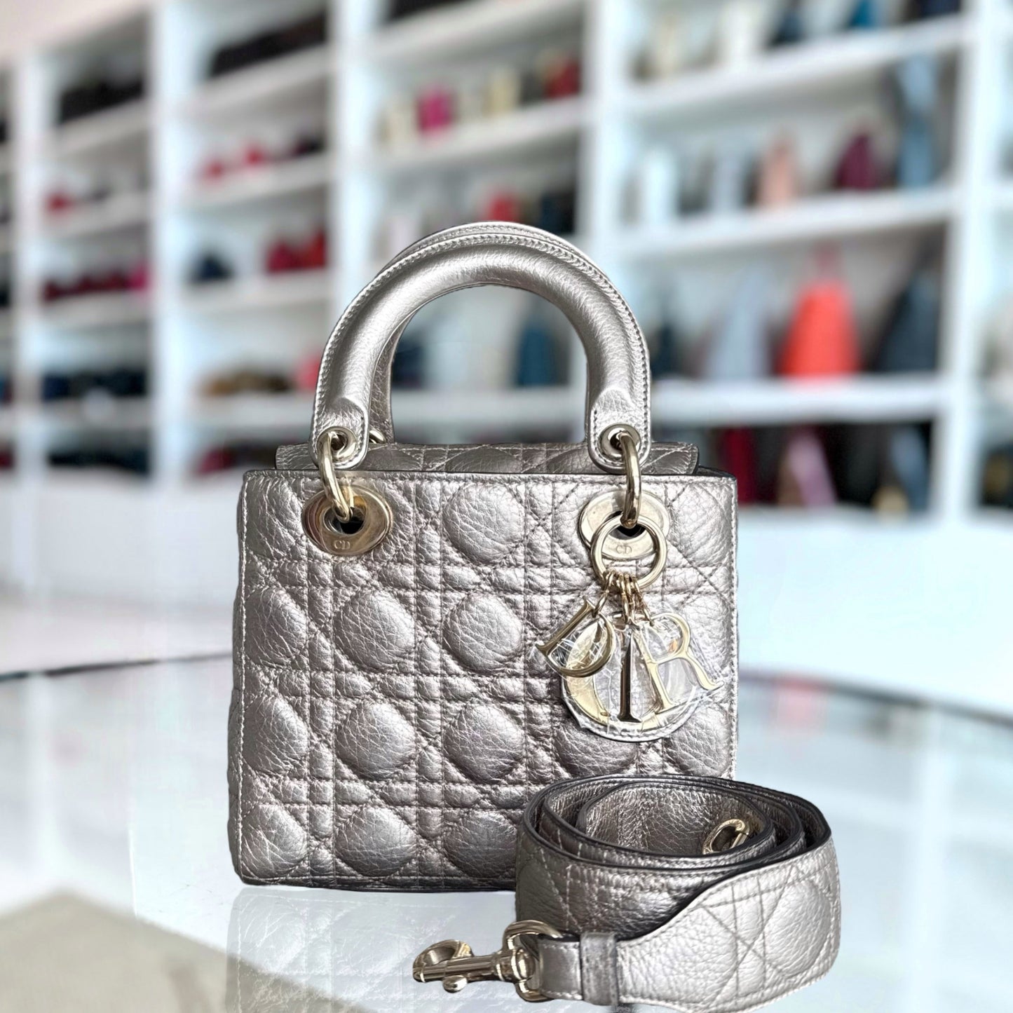 Dior Lady Small - Cannage Gold Calfskin Gold Hardware