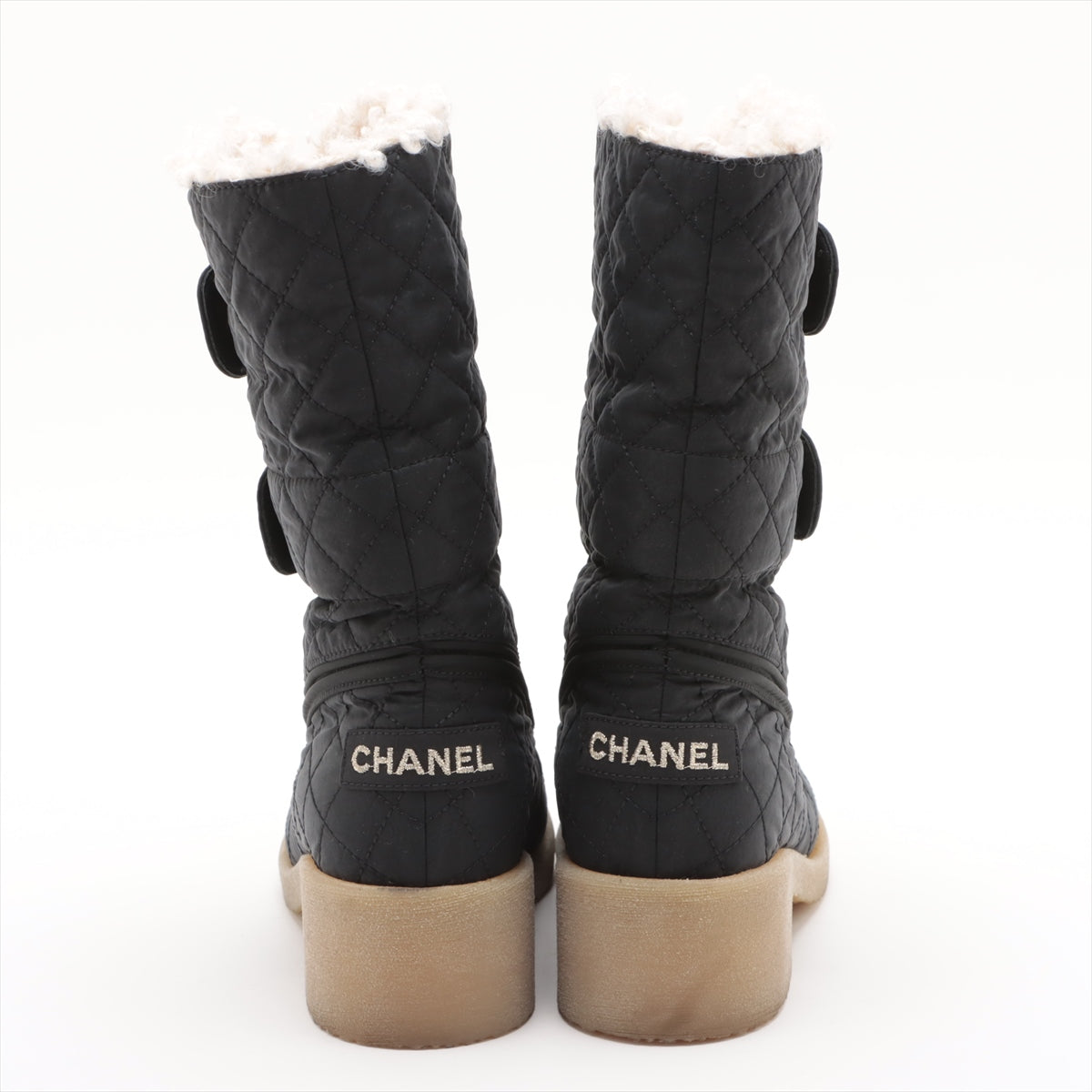 Chanel Coco Patent Leather X Fabric Short Boots 36  Black G36702 Double Turn Locks Insol Wool