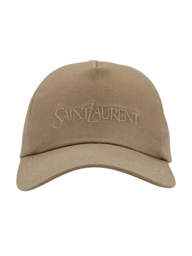 Luxury Saint Laurent Trending 2025 Embroidered Logo Gabardine Weave Cotton Ball Cap Beige