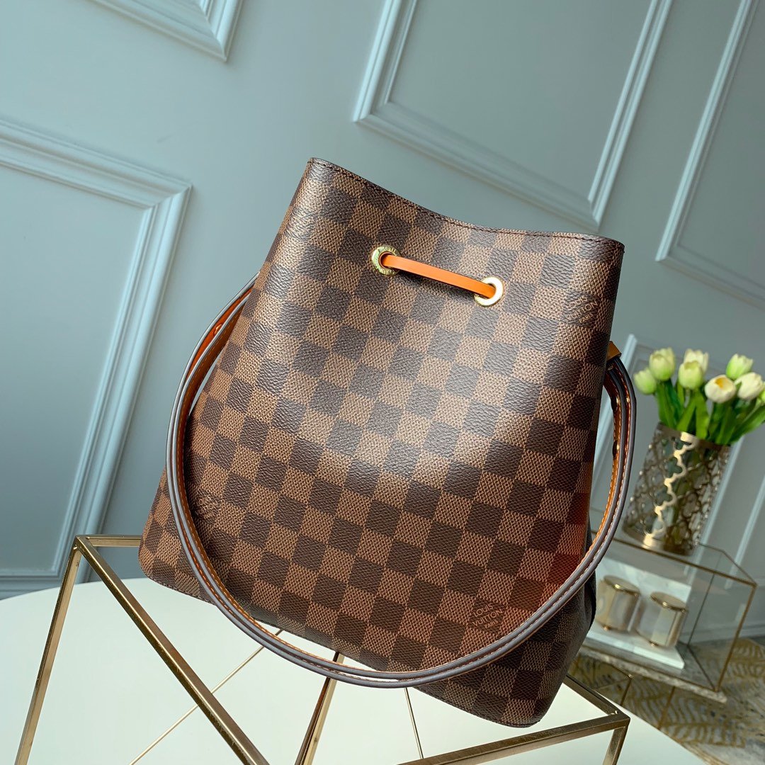 Top Quality NeoNoe MM Bucket Bag Damier Ebene Canvas Safran Yellow For Women,  Shoulder And Crossbody Bags 10.2in/26cm Top Quality N40213