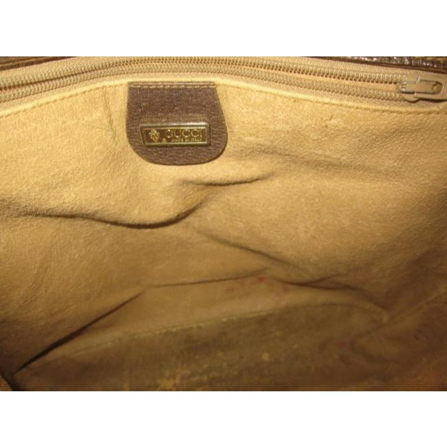 Gucci   Brown Leather And Large G Logo Print Coated Canvas With Red Green Stripe