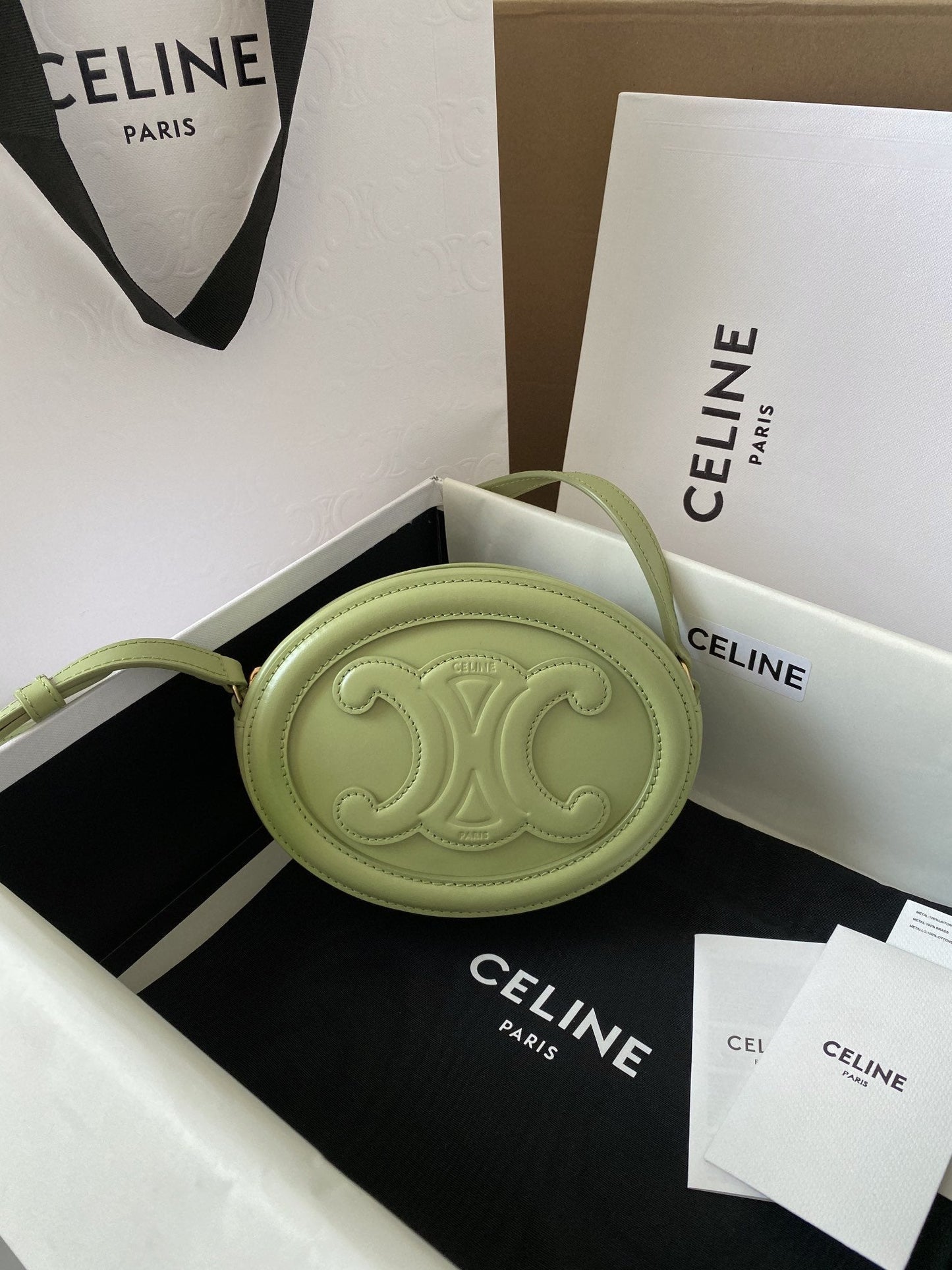Top Quality Crossbody Oval Purse Cuir Triomphe Mint Green For Women 6in/16cm