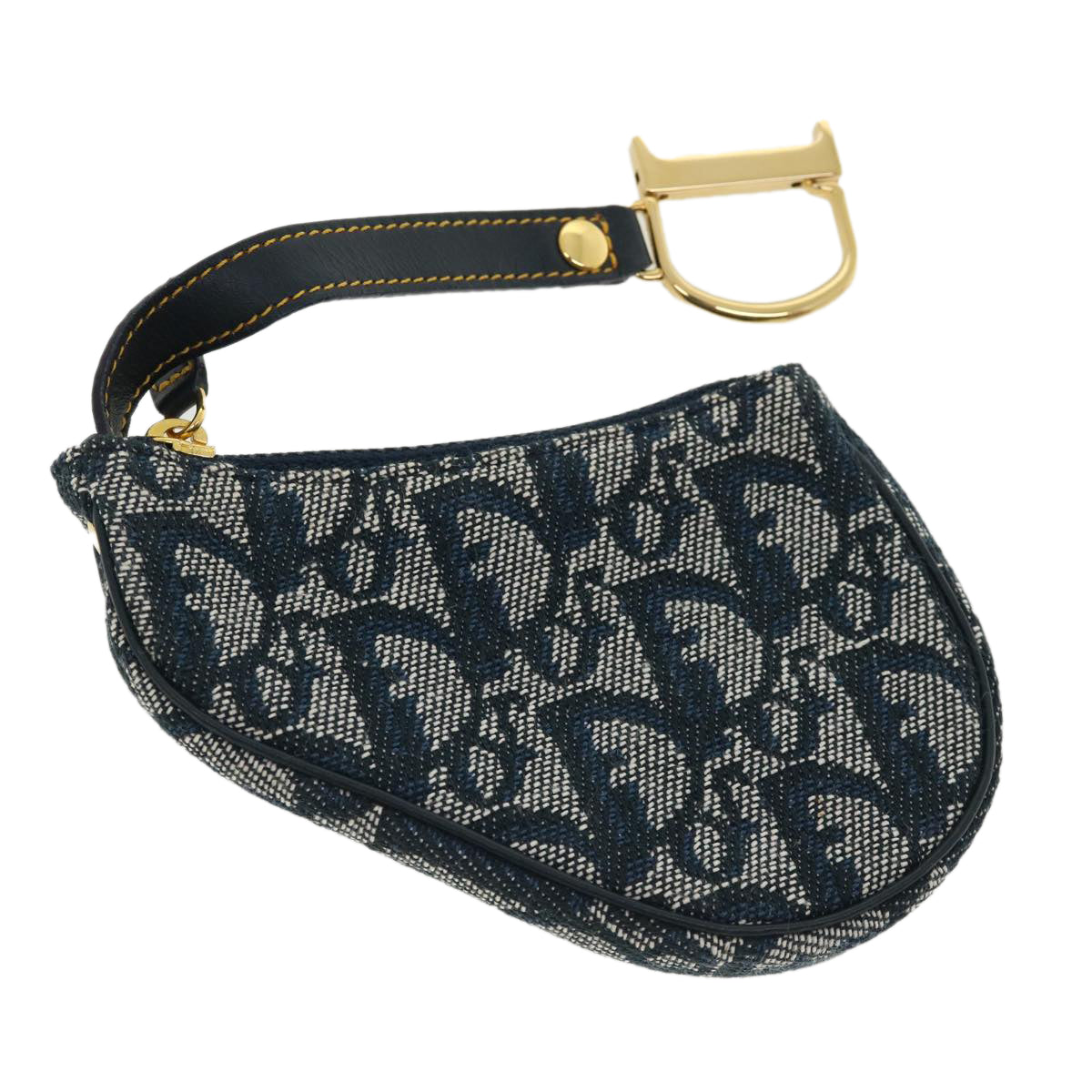 CHRISTIAN DIOR Trotter Canvas Saddle Coin Purse Navy  am3626