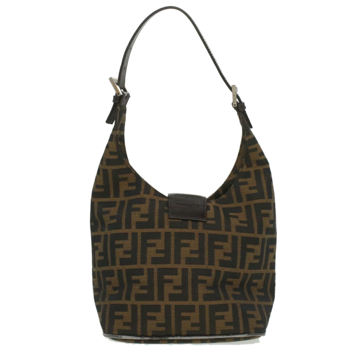 FENDI Zucca Canvas Mamma Baguette Shoulder Bag Nylon Brown Black Auth