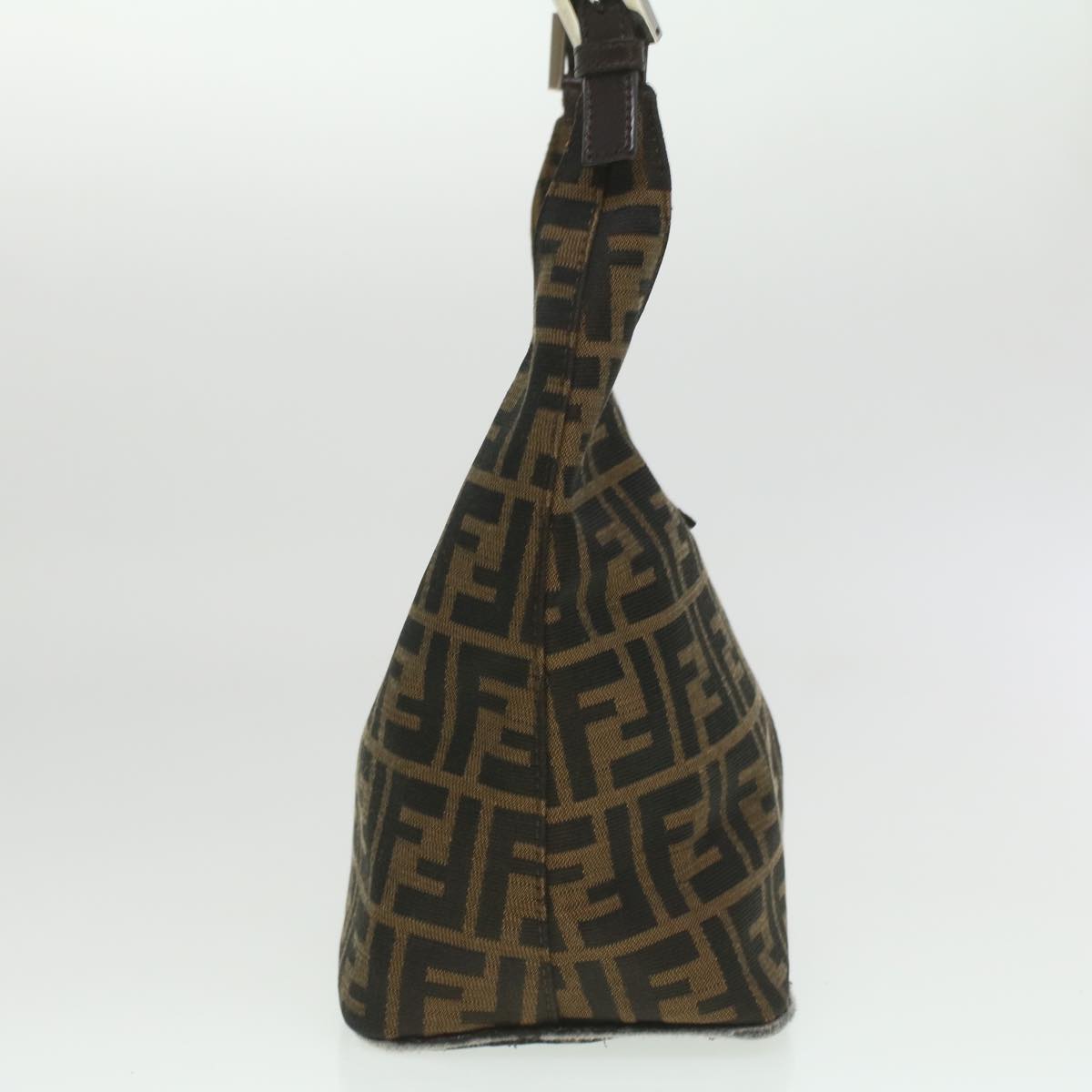 FENDI Zucca Canvas Mamma Baguette Shoulder Bag Nylon Brown Black Auth