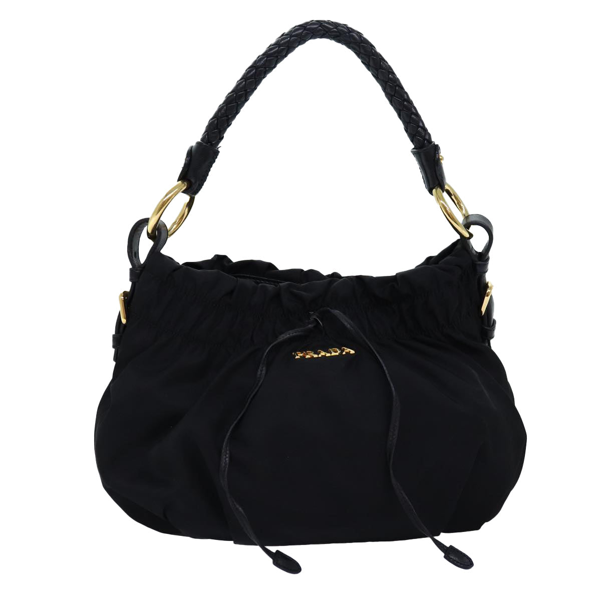 PRADA Ribbon Hand Bag Nylon Black Auth am6168