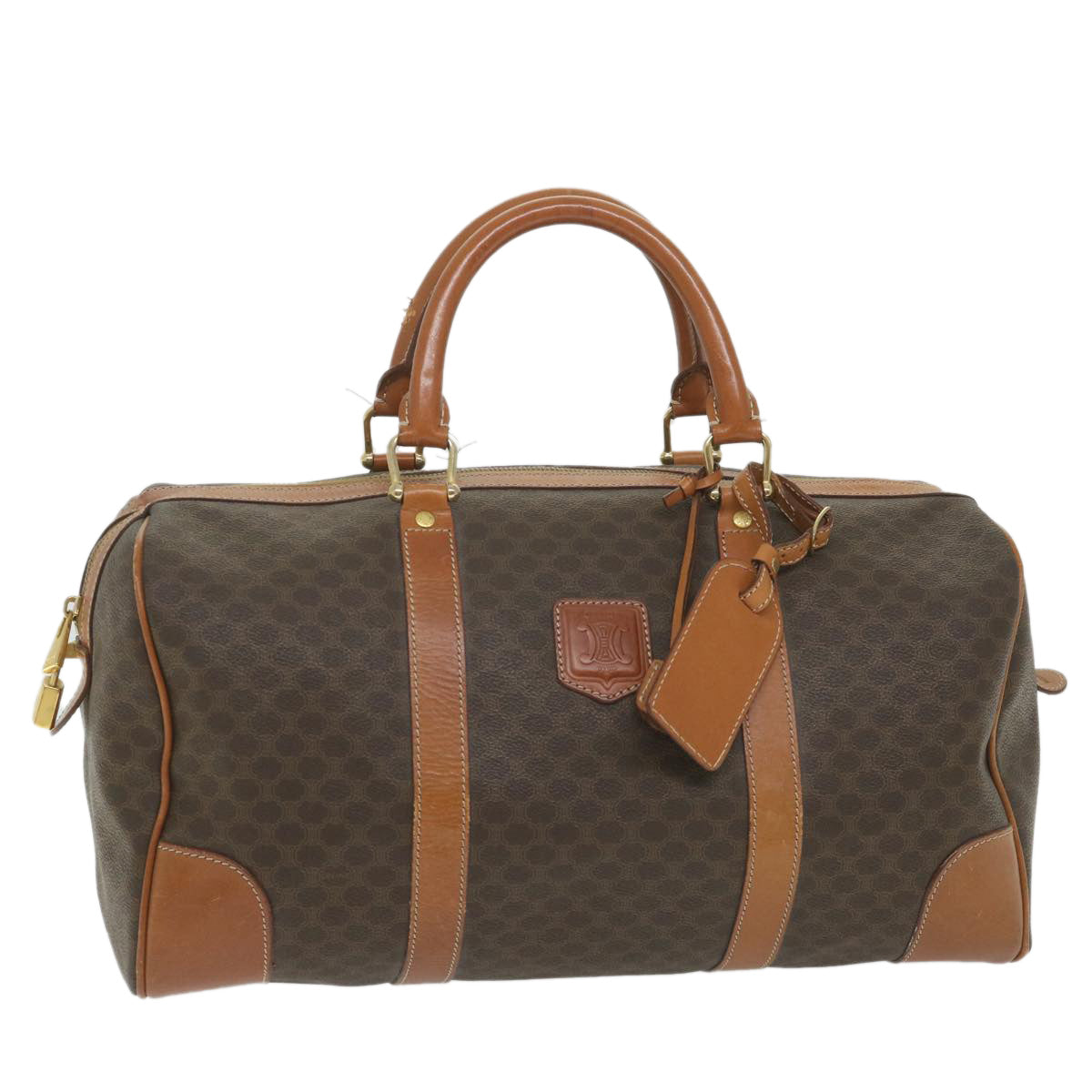 Luxury CELINE Macadam Canvas Boston Bag PVC Leather Brown  ar10767